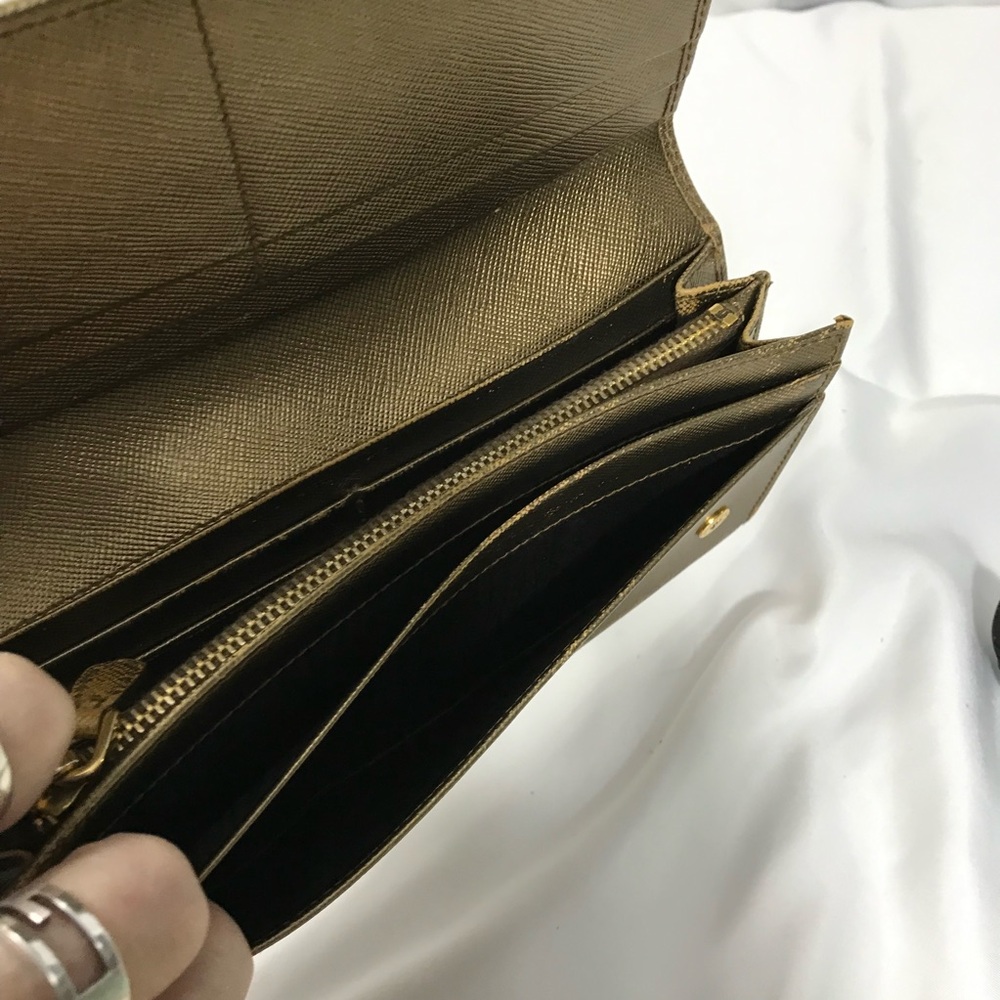 Prada Metallic Gold Saffiano Leather Double Snap Continental Wallet - Picture 8 of 9